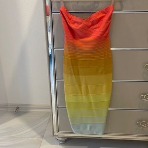 Herve Leger graduated rainbow strapless dress in bright colors! Size Medium